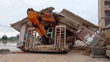 Extreme Dangerous Fastest Building Demolition Excavator Operator -  IDIOTS Operating Heavy Equipment