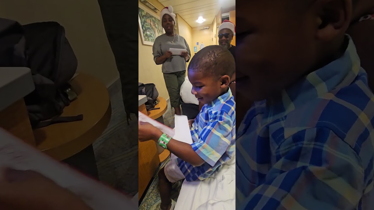 Opening up my christmas gift on the ship 