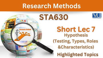 STA630 Short Lecture 7_Hypothesis_Testing_Roles of Hypothesis_Characteristics_Sta630 Lec 7_Midterm