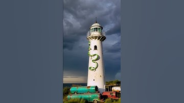 Eerie Encounter: Python Coils Around an Abandoned Lighthouse! 🏚️🐍