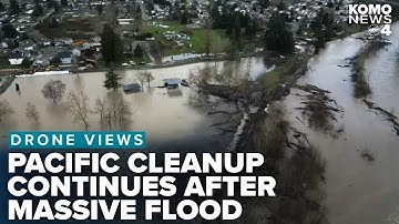 Drone video shows full extent of massive flooding in Pacific after White River levee breaks