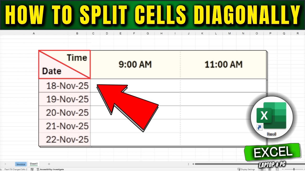 How to Split Cells Diagonally in Excel - YouTube