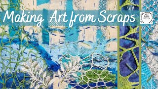Fabric Art, use scraps creatively to make a collage for embroidery. #textileart #craft #stitch
