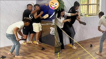 Screaming chicken blindfolded and beating people challenge!!Also girls😂