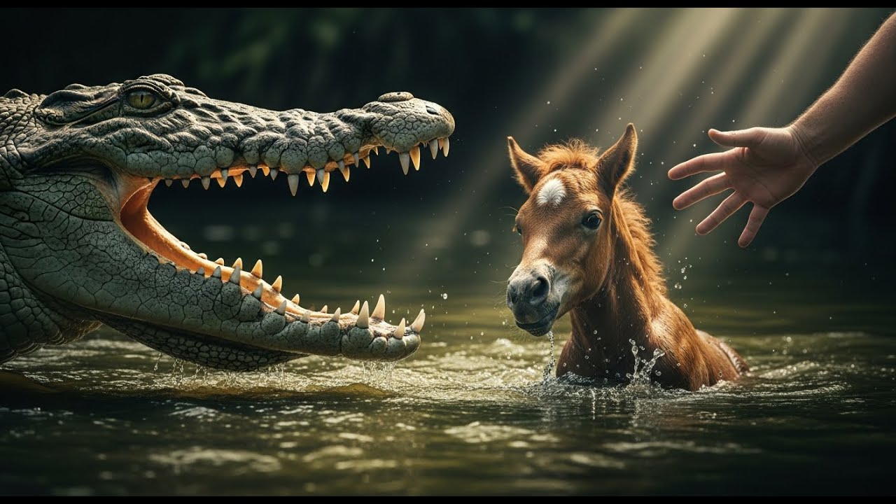 Unbelievable Foal Rescue from Crocodile Attack: A Fight for Survival