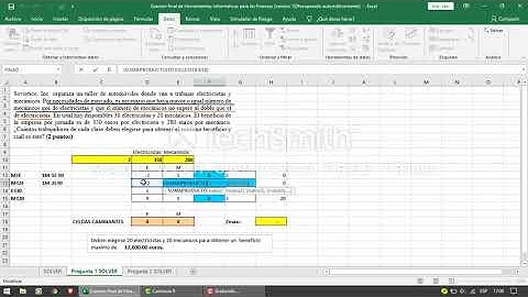 SOLVER ejercicios resueltos excel Pregunta 1