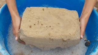ASMR:Yellow Grainy Sand renew texture big Shapes Crumble in foamy water