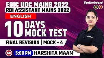 RBI Assistent Mains | ESIC UDC Mains | Engels | 10 Dagen 10 Mock Test | Mock - 4 | Harshita Mam