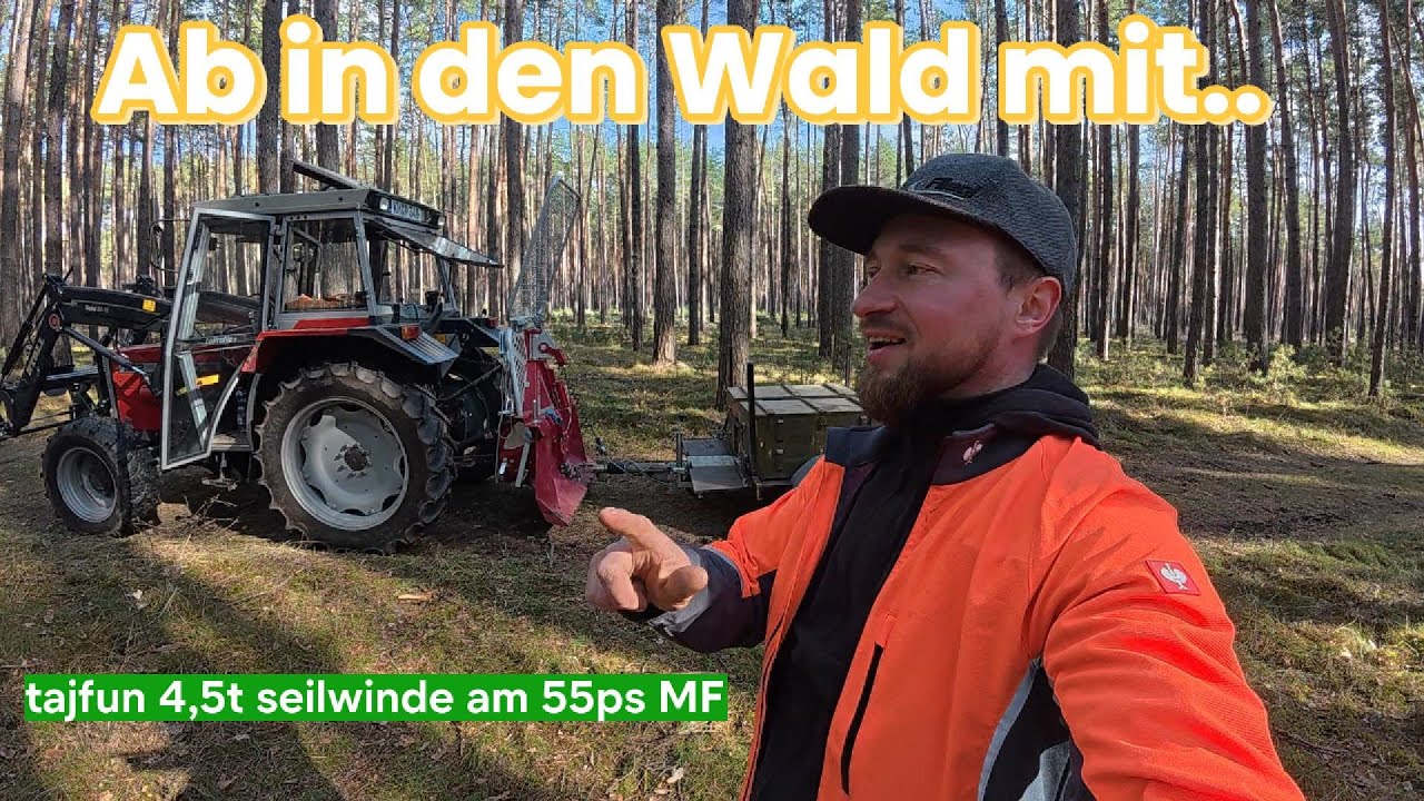 Holzrücken mit 55ps Kleinschlepper und 4,5t Tajfun Forstseilwinde