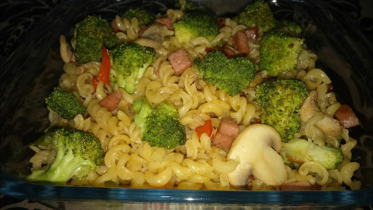 Garlic vegetables pasta(rotini)with spam lite YouTube
