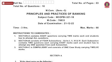 MCOM 3RD SEM PRINCIPLES AND PRACTICES OF BANKING DEC 2022 | PTU