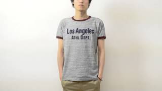 CHESWICK（チェスウィック） LOS ANGELES リンガーTシャツ メンズ 半袖Tシャツ チェーン刺繍 Tシャツ ユーズド加工 杢調 ロサンゼルス アメカジT 東洋 CH76544