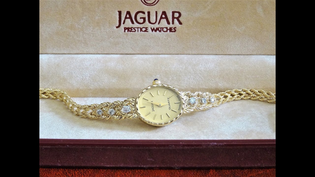 【希少】14金無垢　腕時計　レディース JAGUAR ダイヤ 6ピース 希少】14K 腕時計 レディース JAGUAR 14Kブレス ダイヤ 6個 Vtg Jaguar