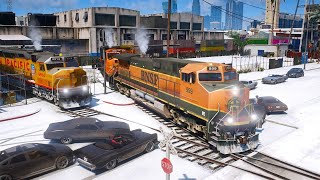 BNSF 999 Driving through the Abandoned Railroads in Snow Weather  - Grand Theft Auto V screenshot 5