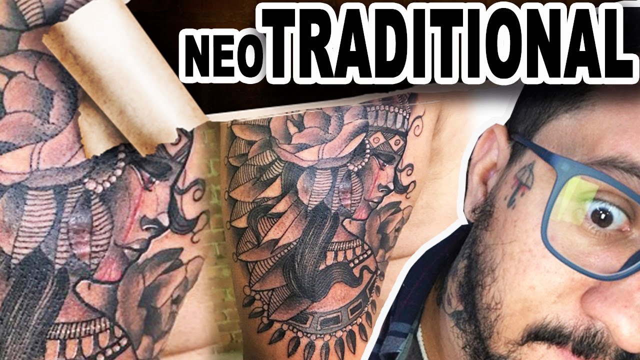 TATTOO NEO TRADITIONAL EM PRETO E SOMBRA - YouTube