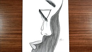 Üzgün Kız Yüz Çizimi Kolay Karakalem / How to draw sad girl face draw