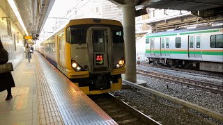 257系500番台NB-03編成臨時列車新宿わかしお安房鴨川行きが新宿駅7番線を発車するシーン