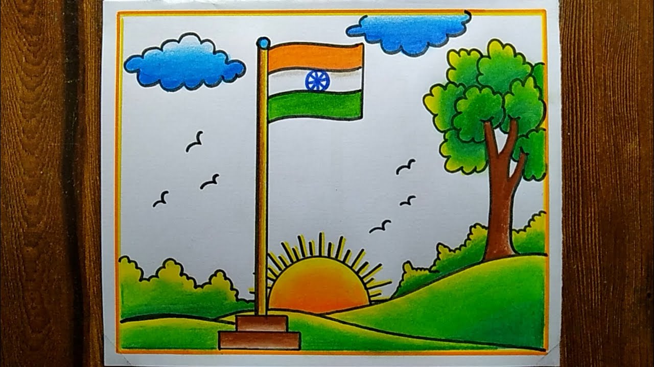 Republic Day poster Drawing easy step Indian Flag scenery drawing How