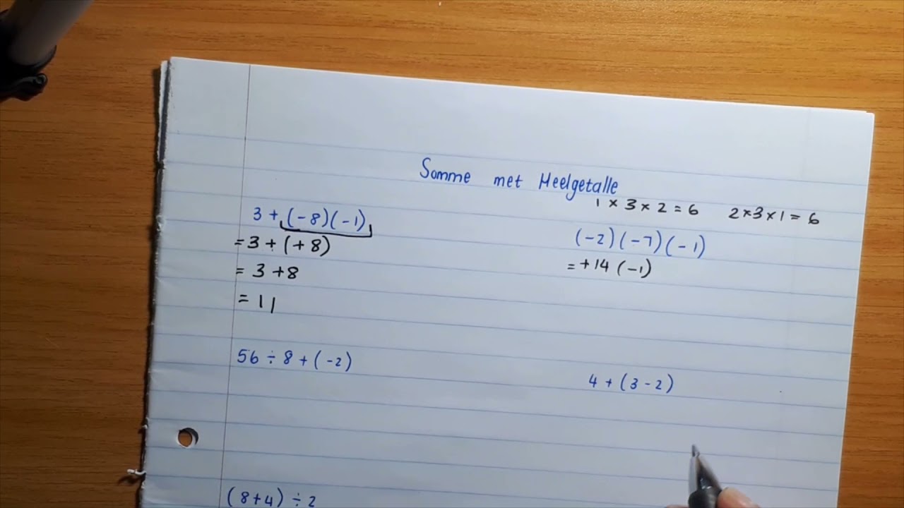 Graad 8 & 9 Wiskunde somme met Heelgetalle