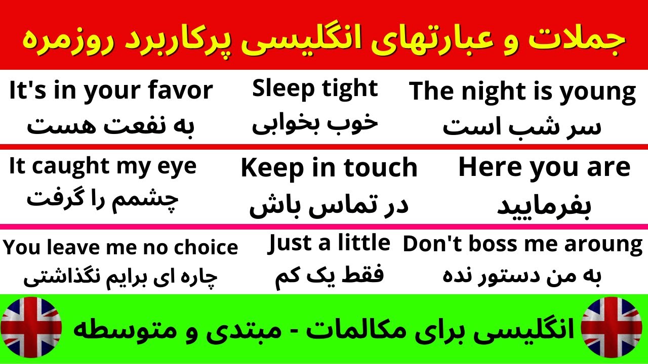 یادگیری سریع: پرکاربردترین جملات روزمره انگلیسی | 20جمله اساسی انگلیسی به فارسی |آموزش زبان انگلیسی
