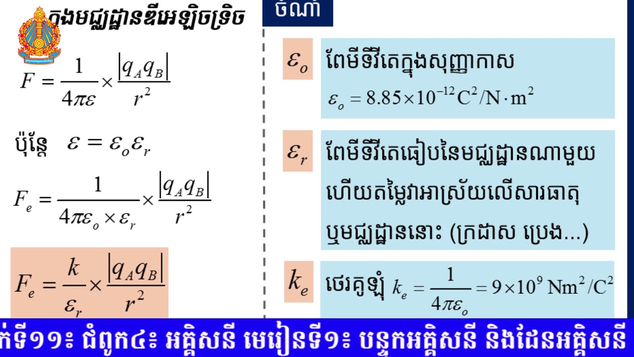 រូបវិទ្យា ជំពូក៤៖ អគ្គិសនី មេរៀនទី១៖ បន្ទុកអគ្គិសនី និងដែនអគ្គិសនី (ភាគ១)