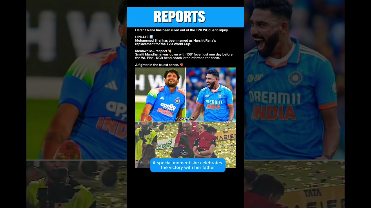 Harshit Rana OUT of T20 World Cup 💔  Siraj IN | Smriti Mandhana’s 103° Fever Fight 