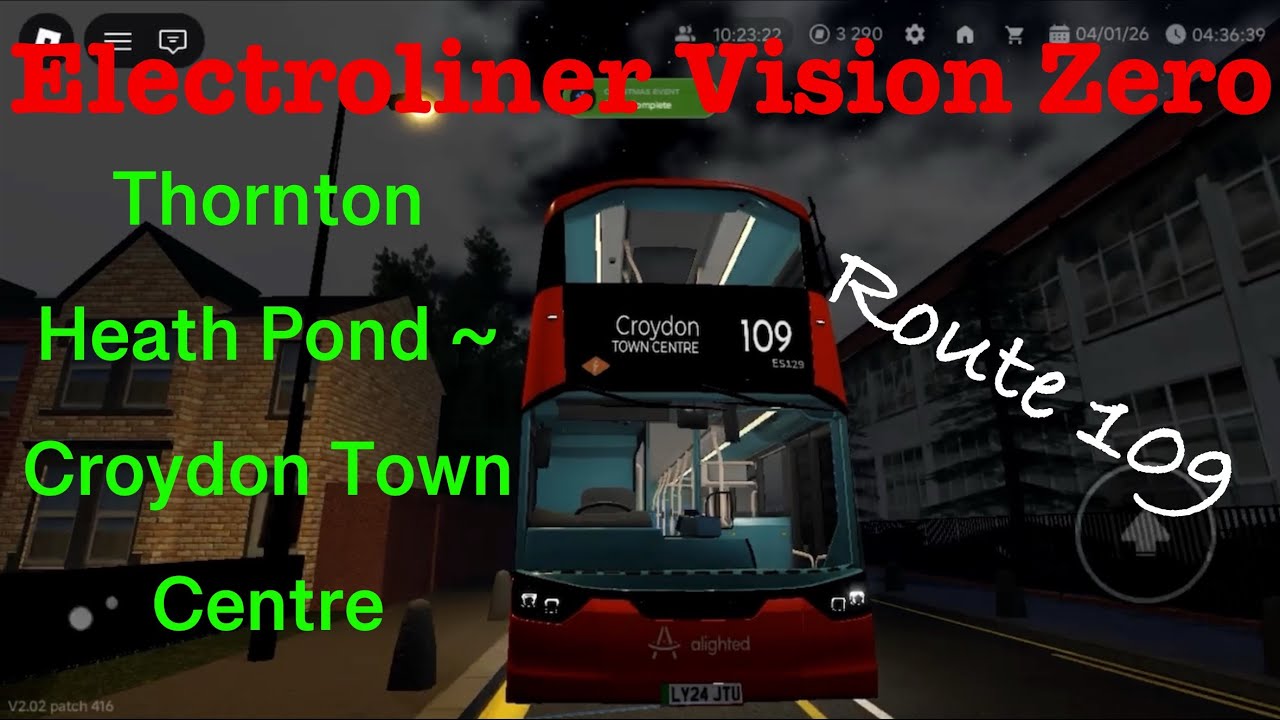 Roblox Croydon | Electroliner Vision Zero | Route 109 | Thornton Heath Pond ~ Croydon Town Centre