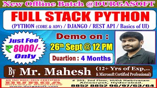 FULL STACK PYTHON Offline Training @ DURGASOFT