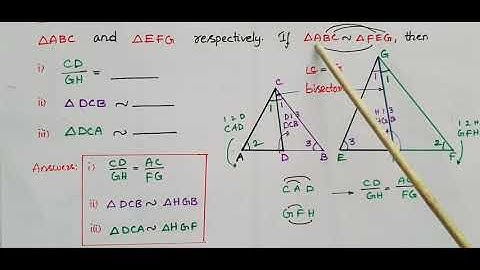 MCQs-Q9,Q10-Ex6.3-CD and GH are  the bisectors of ∠ ACB ,∠ EGF and D , H lie on  AB and FE of  Δ ABC