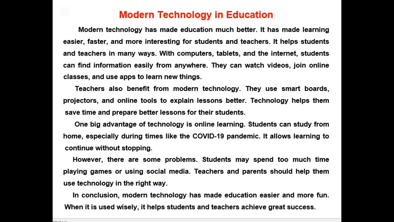Essay on modern technology in education مقال عن التكنولوجيا الحديثة في التعليم للمرحلة الثانوية