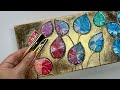 Golden foil fluidart waterdrop acrylic pour step by step painting tutorial