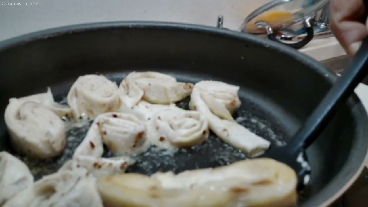 Still frying the first batch of cut Flour Tortilla Pieces in Butter.  12-7-25 !!!!!!!!!!!!