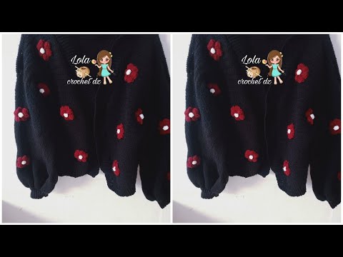 كروشي جاكيت ترند باكمام منتفخة بطريقة سهلة لاي مقاس بخيط صوف جزائري نتيجة روعة