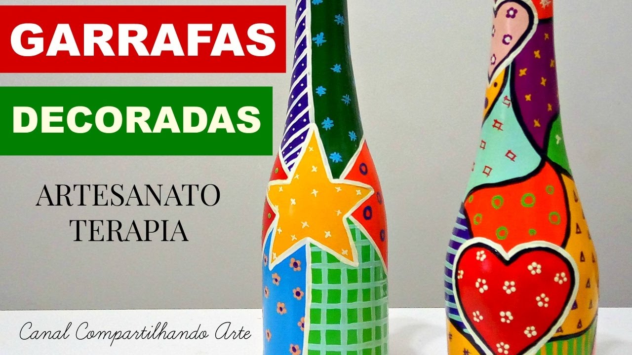 DIY Garrafas Decoradas estilo Romero Britto  - Artesanato terapia do Compartilhando Arte