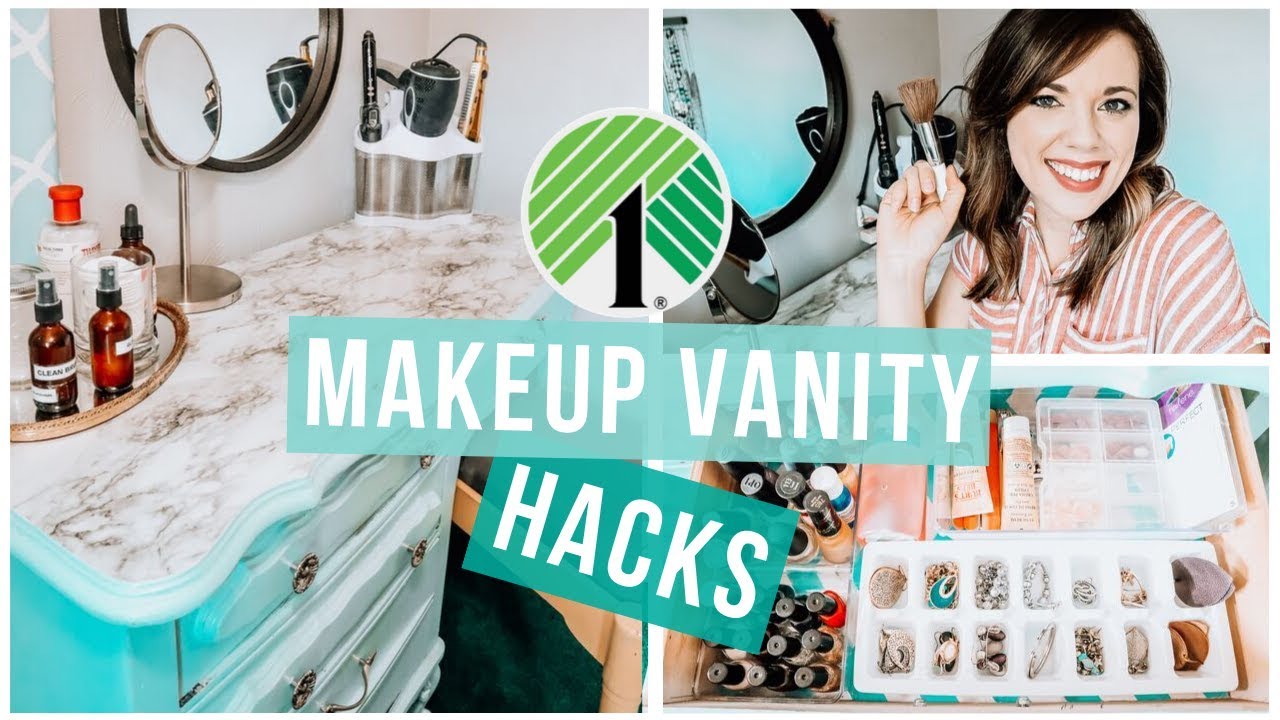 DOLLAR TREE ORGANIZING & DIY MAKEUP VANITY HACKS 