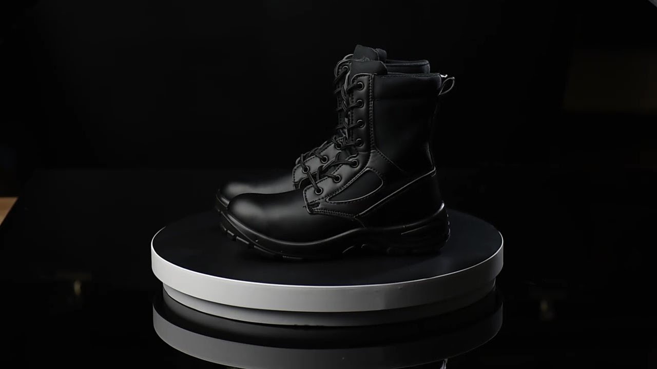 High top genuine Leather black steel toe boots military style | MKsafety®