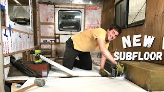 COMPLETELY REBUILDING THE SUBFLOOR IN OUR VINTAGE TOYOTA DOLPHIN CAMPER VAN || RV Gut and Remodel