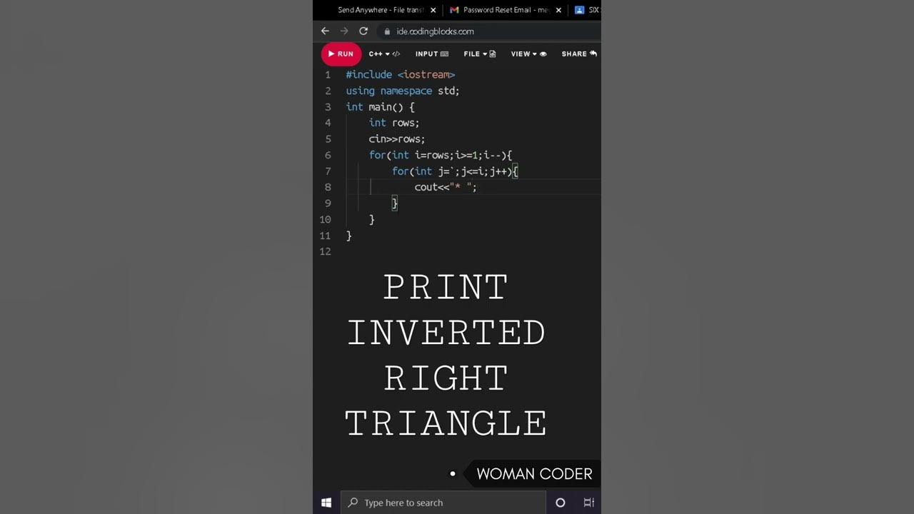 How to print inverted right triangle #shorts #coding #cpp #pattern # ...