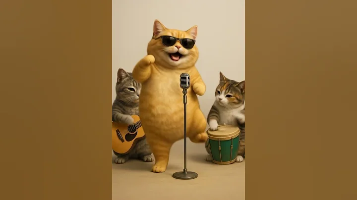 Cute Orange Cat Dancing With Guitar And Drum AI Video