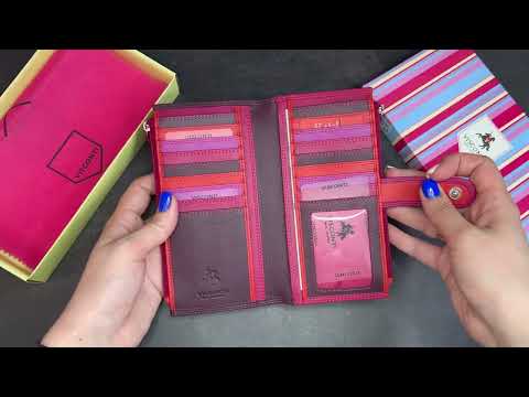 Фіолетовий шкіряний гаманець жіночий Visconti RB100 PLUM M Bermuda c RFID video