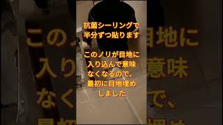 築30年競売不動産リフォーム　浴室床にバスシート(サンゲツ　プレーンエンボス)を貼ります