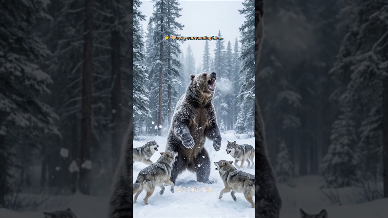 Медведь гризли против волчьей стаи! Снежная засада перерастает в жестокость ❄️🐻 
