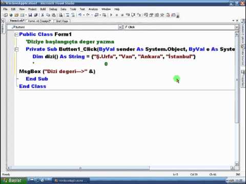 VisualBasic NET 2008 Ders 21   Diziye Başlangıçta Değer Yazma Ve Diziyi Yeniden Boyutlandırma   Mozi