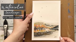 Simple Watercolor Lake Mountain Landscape