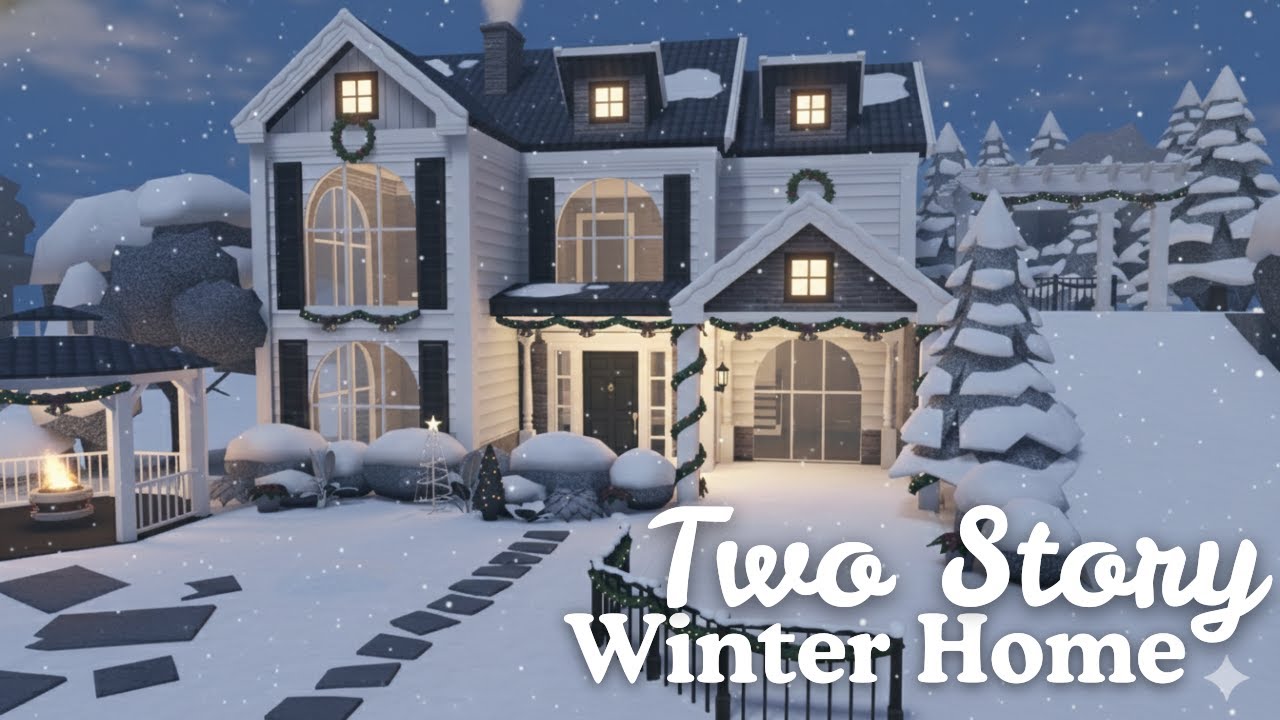 [ bloxburg ] ❄️ two story winter family home ꒰ exterior build ꒱