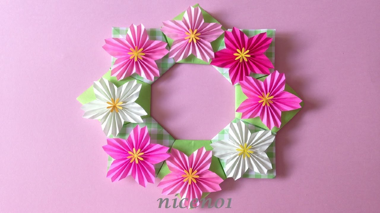 折り紙 桜の花 リース 折り方 Origami Flower Cherry Blossoms Wreath Tutorial Niceno1 2 Youtube