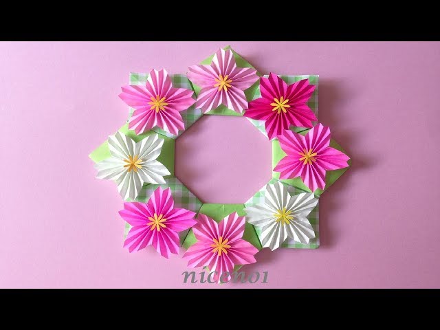折り紙 桜の花 リース 折り方 Origami Flower Cherry blossoms