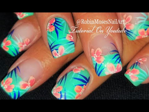 Tropical Flower Nail Art | Mint mani Nails for Taliajoy18