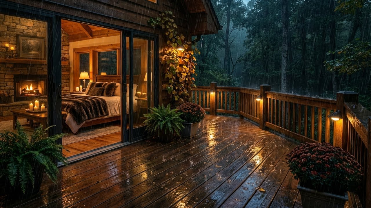 Relaxing Rain Sounds at a Cozy Forest Cabin | Night Ambience with ...