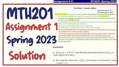 MTH201 Assignment Solution spring 2023 With Explanation By Waqar Institute